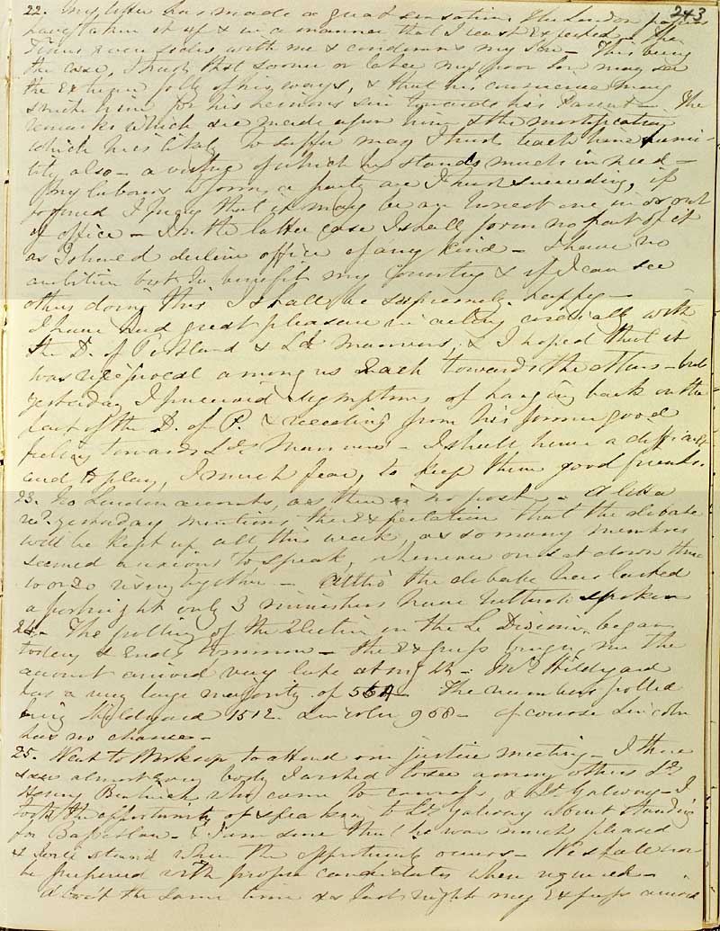 Diary entry for 22 Feb 1846 (Ne 2 F 7, p. 243)